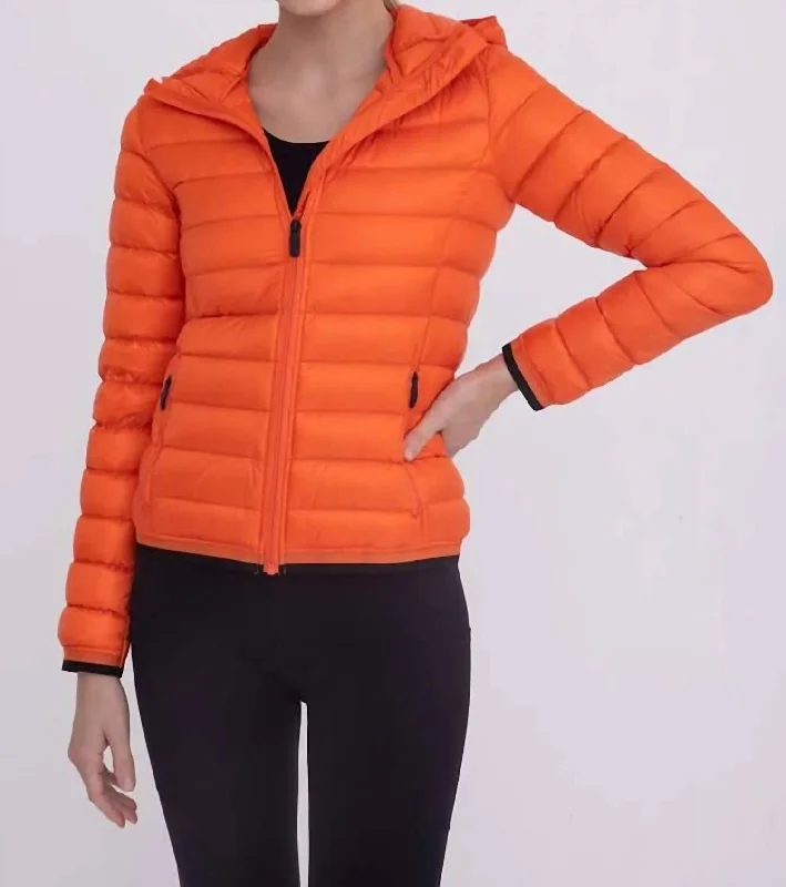 Padded Puffer Jacket With Hood In Orange Refined Women's Velvet