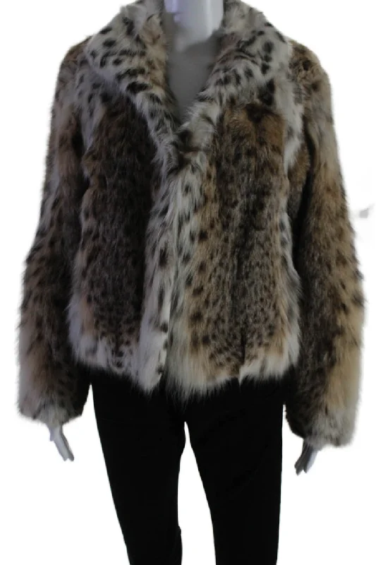 Zandra Rhodes For Pologeorgis Womens Fox Fur Collared Coat Beige Cashmere