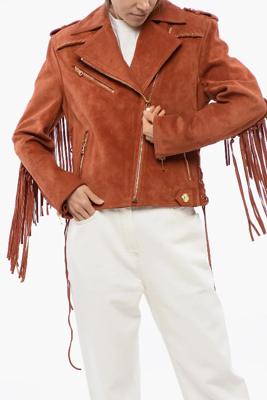 Balmain Fringed Suede Biker Jacket Athletic Women's 