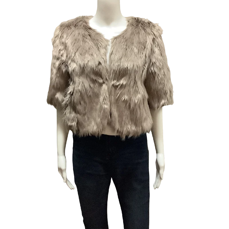 BCBG Maxamara Women's Jacket Tan Faux Fur Size: M Classic Women's Pin - striped