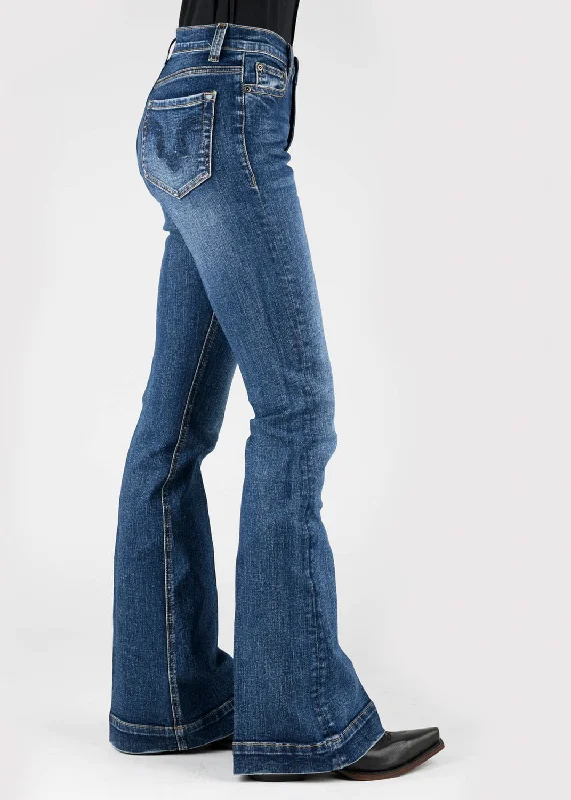 Stetson Womens 921 High Waist Flare Deco Dark Wash Cotton Blend Jeans Sharp Women's Italian