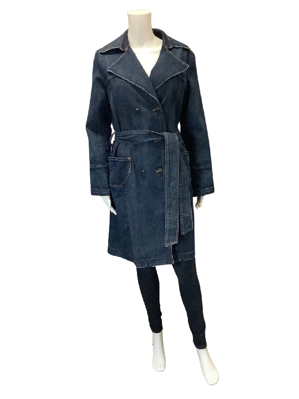 James Perse Women's Trench Coat Blue Denim Size: L Sophisticated Women's 