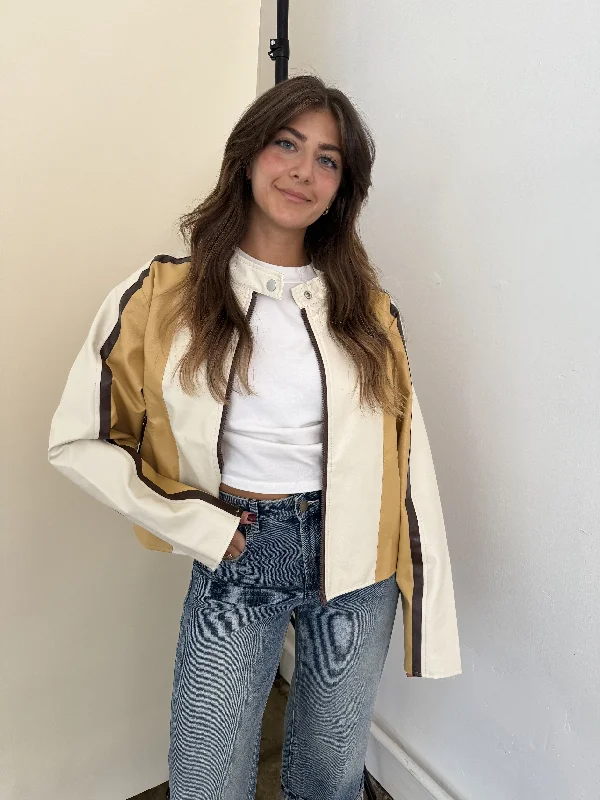 Needii Ivy Mustard Faux Leather Biker Jacket Monochromatic All - in - one