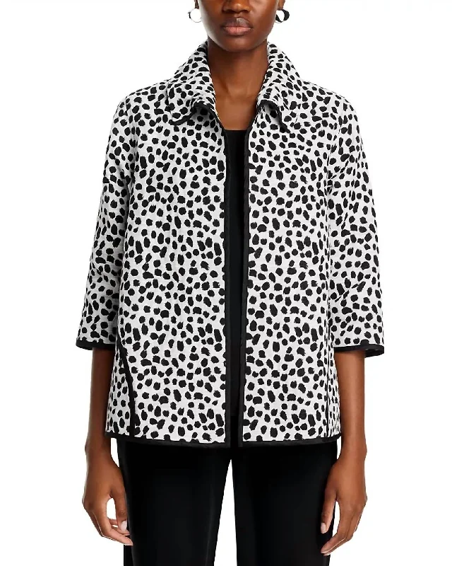 Easy Aline Jacquard Shimmer Jacket In Black/ivory Sophisticated Women's 