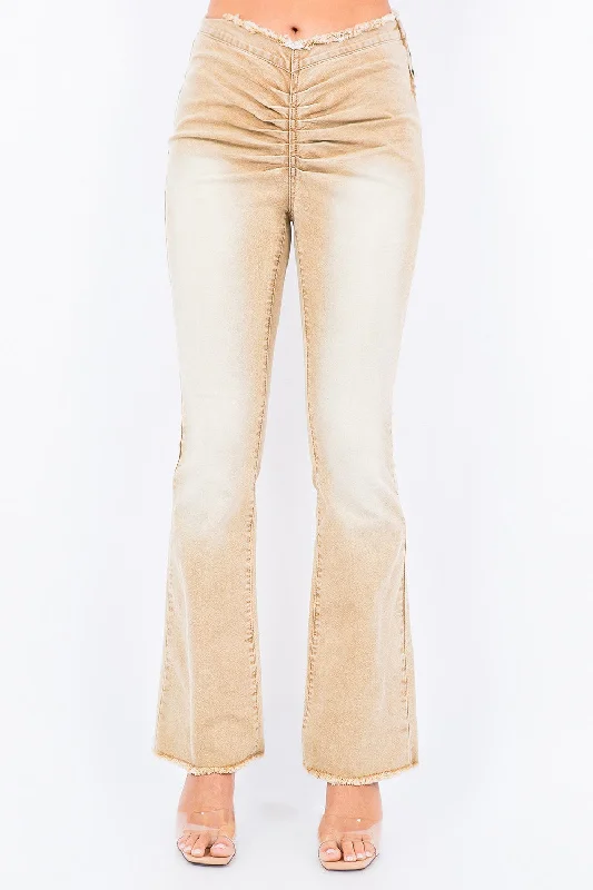 American Bazi V-Cut Ruched Flare Pants Elegant Women's 
