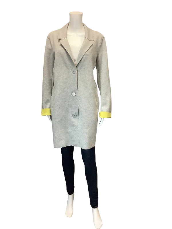 Carolina Belle Womens Jacket Midi Button Up Grey Size: XL Business