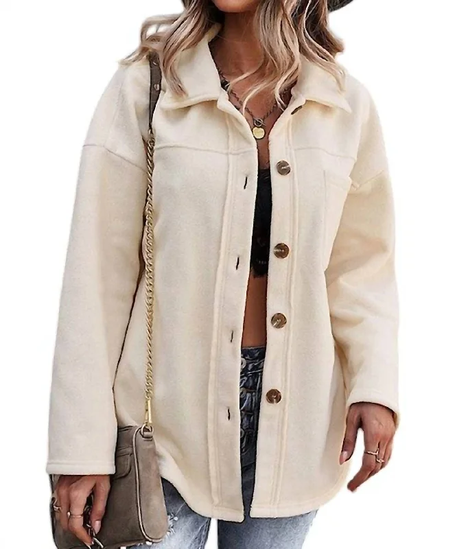 Chandra Fleece Shacket In Beige Cashmere