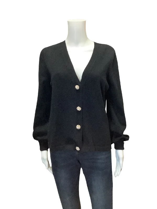 CeCe Women's Cardigan Black Rhinestone Button Up Size: S Street