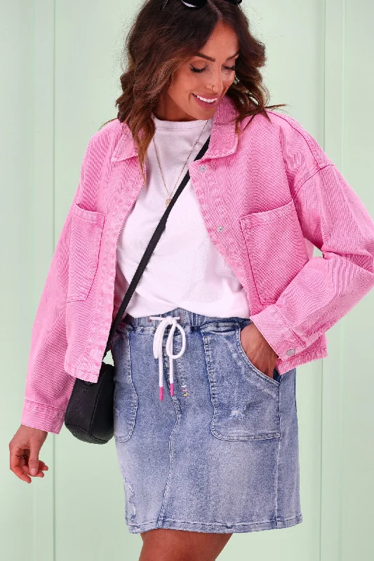 Shine On Label Bubblegum Cropped Jacket Pink Luxurious Women's High -  end