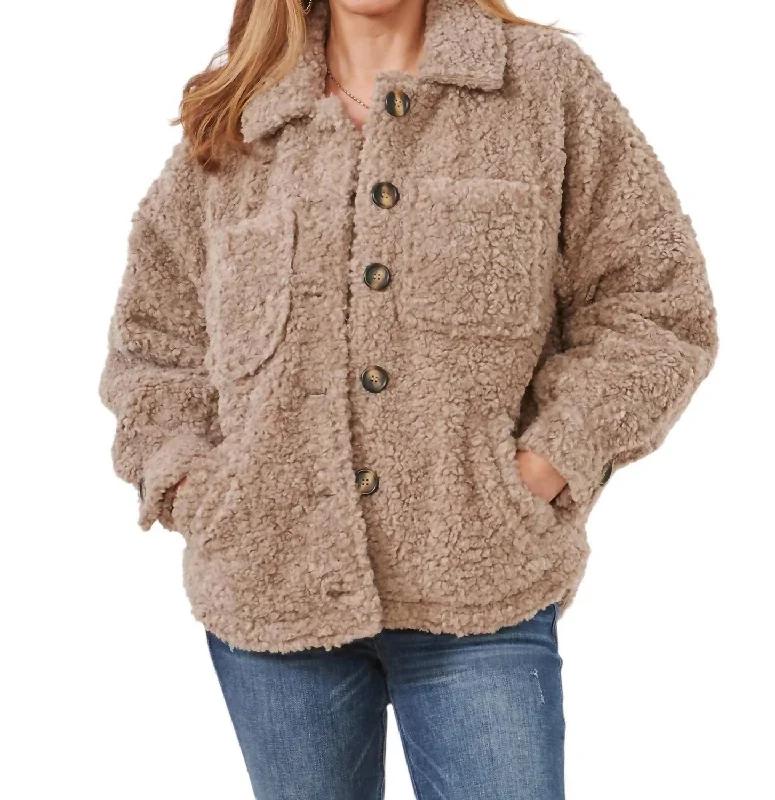Long Blouson Raglan Sleeve Button Front Jacket In Portobello Cozy Women's Winter