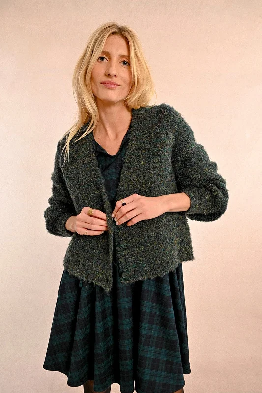 Molly Bracken Forest Green Knitted Cardigan Artistic Women's Hand - painted