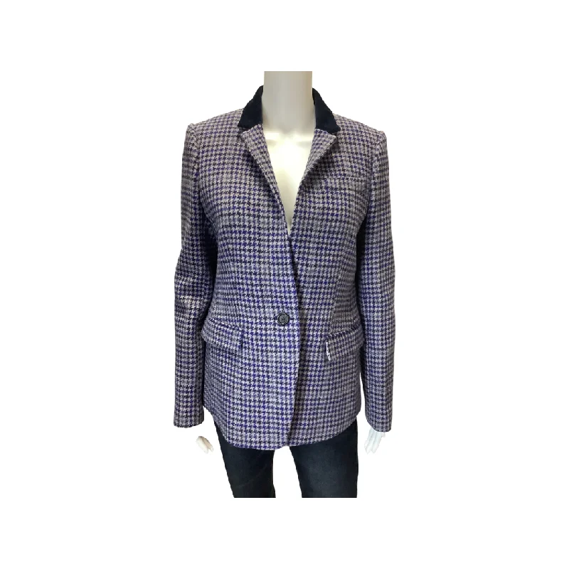 J.Crew Blue Houndstooth Wool Blazer Size 8 Bold Women's Statement