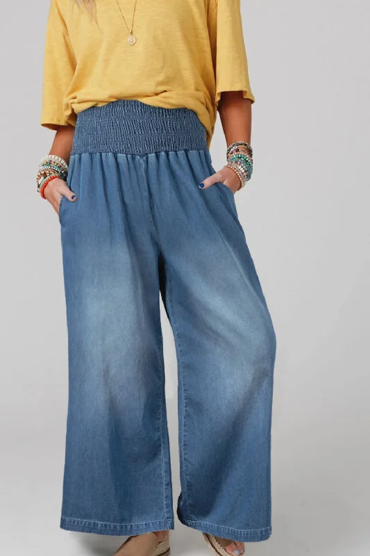Smocked Wide Leg Jeans Refined Women's Classic 