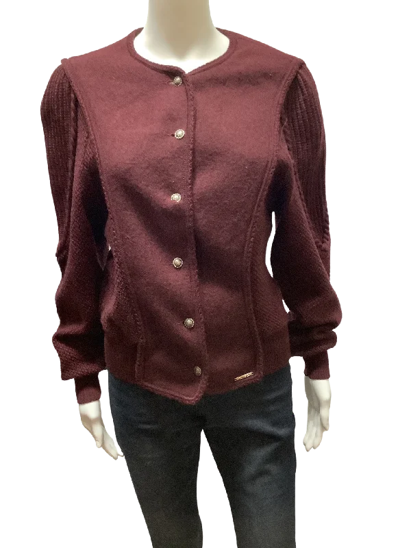 Geiger Maroon Cardigan Sweater Austrian Size: 44 Feminine Women's Style 
