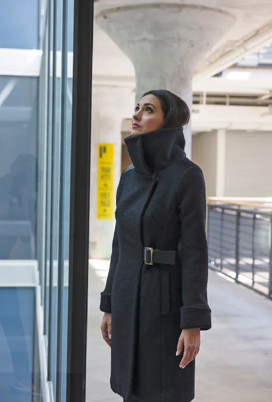 COWL NECK COAT · black wave Relaxed Women's Beachy