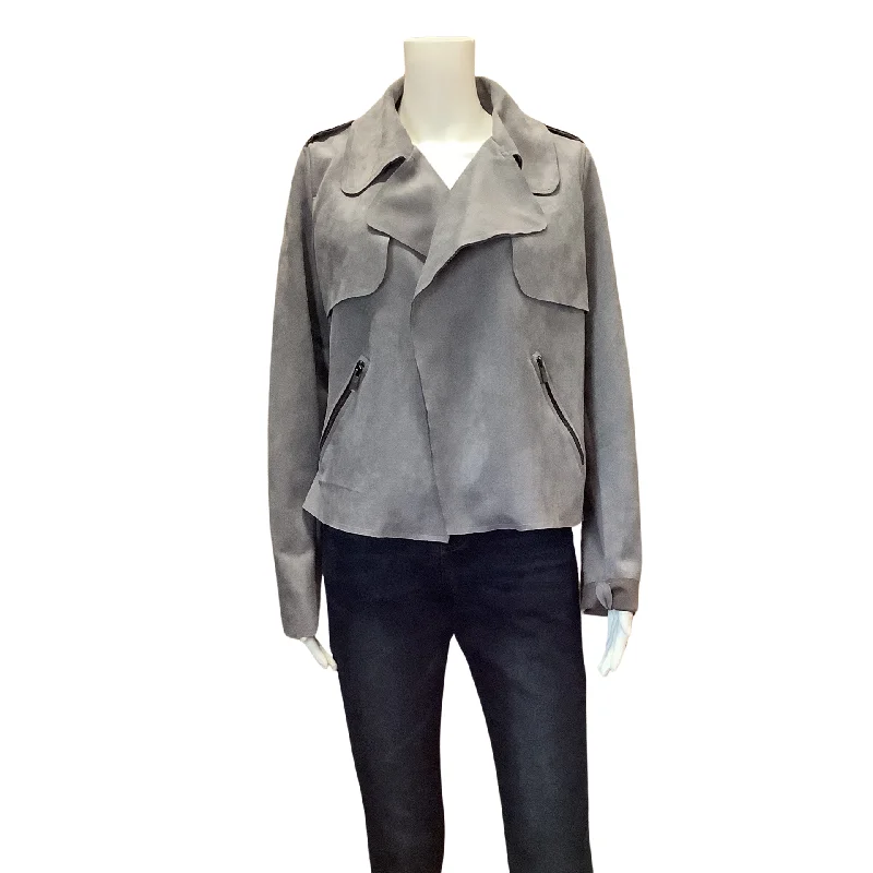 Kut Women's Jacket Grey Faux Suede Size: L Refined Women's Hand - crafted
