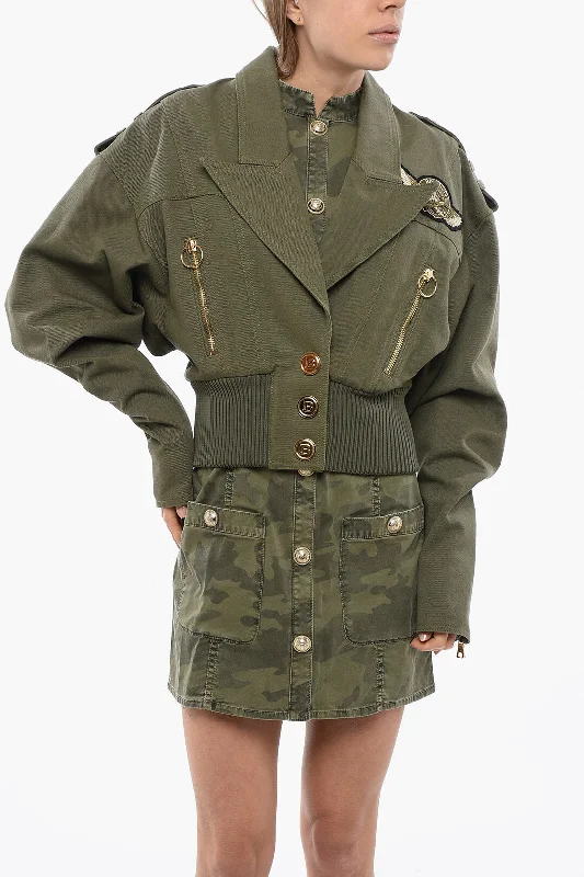 Balmain Military Style Cropped Bomber Sleek Women's Metallic