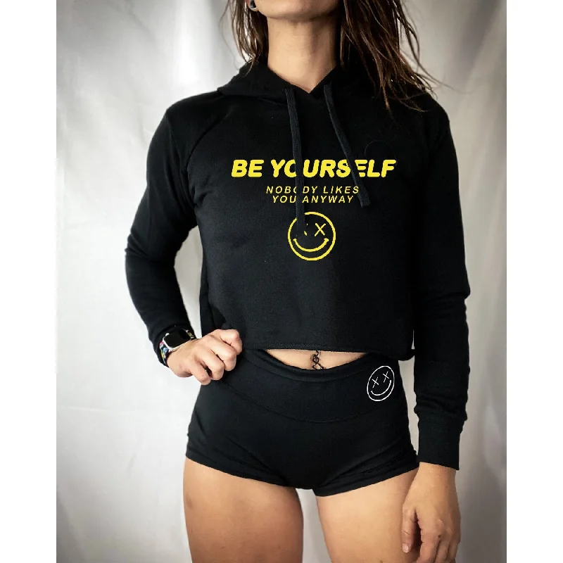 Salty Savage Ladies "Be Yourself Nobody Likes You Anyway" Cropped Hoodie | Black/Yellow Dapper Women's 1920S