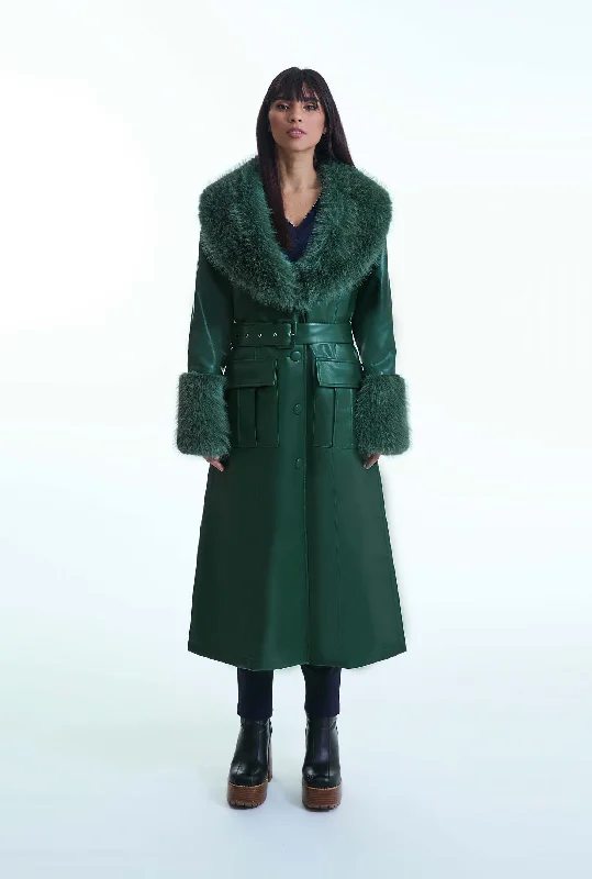 Faux Leather Green Coat Feminine Women's Soft 
