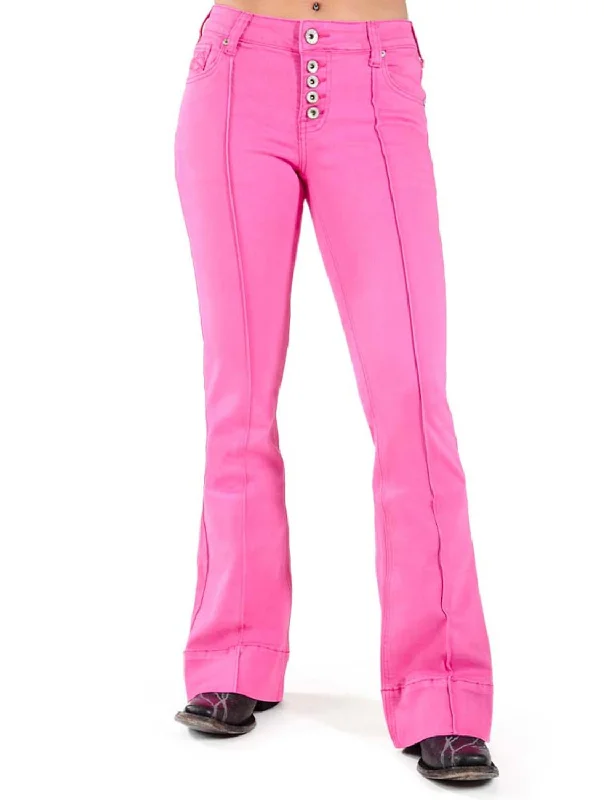 Cowgirl Tuff Womens Trouser Hot Pink Cotton Blend Jeans European