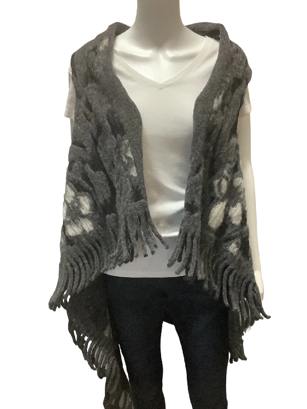 Imperico Grey and Black Wool Sweater Cardigan Vest One Size Fits All Traditional Women's 