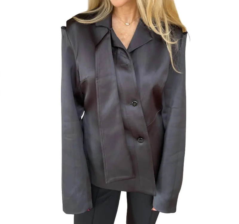 Nanci Satin Jacket In Jet Black Earthy Women's Hemp - based