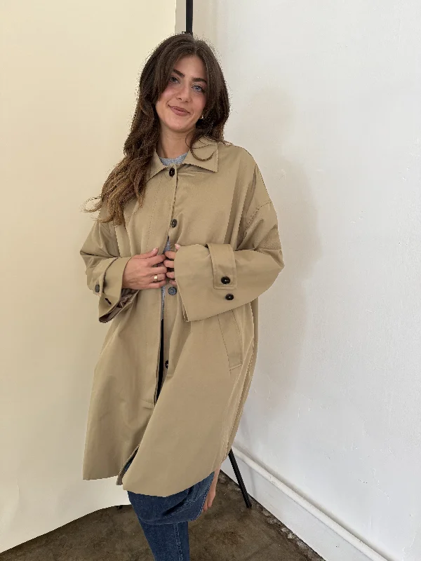 Lillian Khaki Oversized Button Trench Coat Sustainable Organic