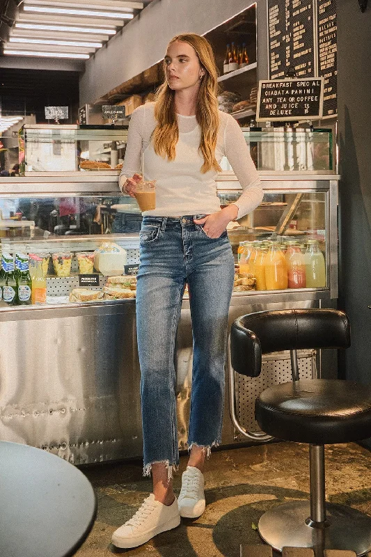 Vervet by Flying Monkey High Rise Frayed Hem Straight Jeans Practical Women's Multi - 