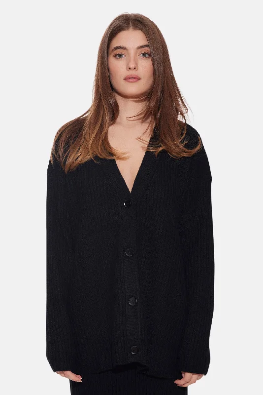 Lucy Ribbed Cocoon Cardigan Black Scandinavian