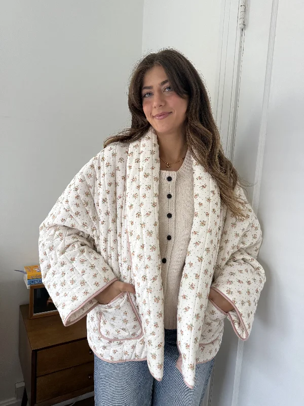 Josie Blush Floral Pattern Quilted Cardigan Jacket Confident Women's High - fashion