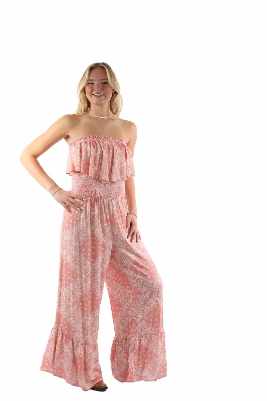 Scully Womens Strapless Ruffle Trim Dusty Pink Lyocell S/L Jumpsuit Elegant Women's Formal 
