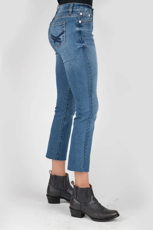Stetson Womens 921 High Waist Flare Fit Blue Cotton Blend Jeans Stylish Women's Neon