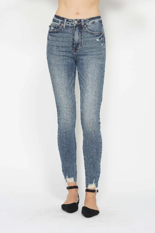 Judy Blue Full Size Tummy Control Vintage Wash Hem Destroy Skinny Jeans Modern Women's 