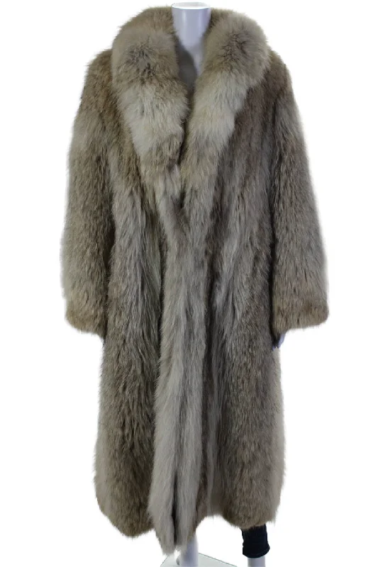 Diane Furs Womens Coyote Long Sleeved Hook And Loop Closure Coat Beige Vacation