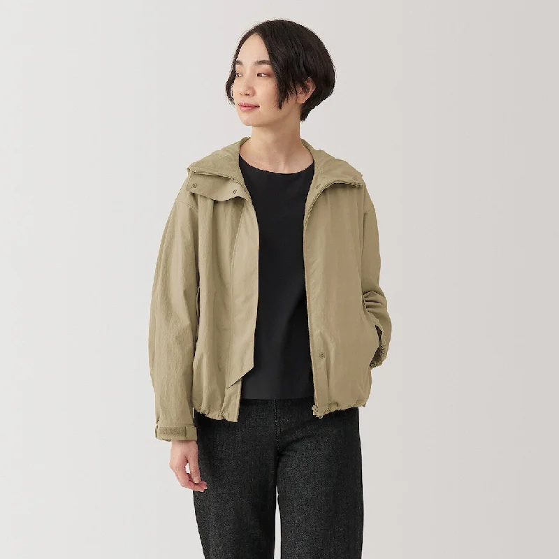 Packable Water Repellent Hooded Jacket Monochromatic Office Style