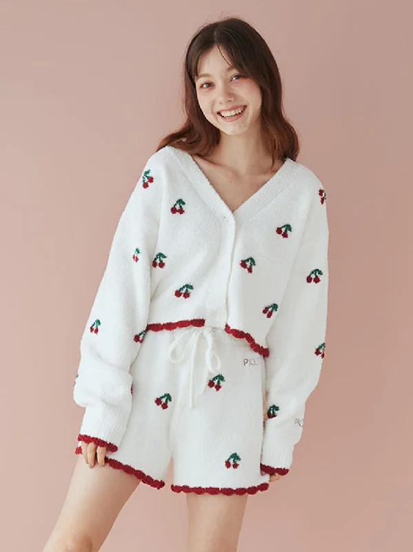Cherry Pattern Jacquard Cardigan & Shorts Set Scandinavian
