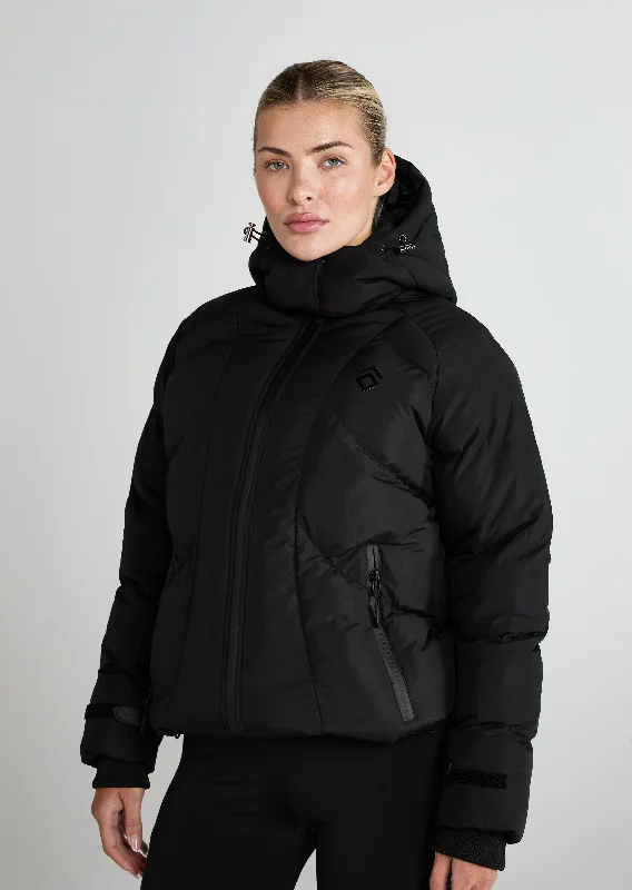 Black Puffer Coat Bold Women's Animal Print