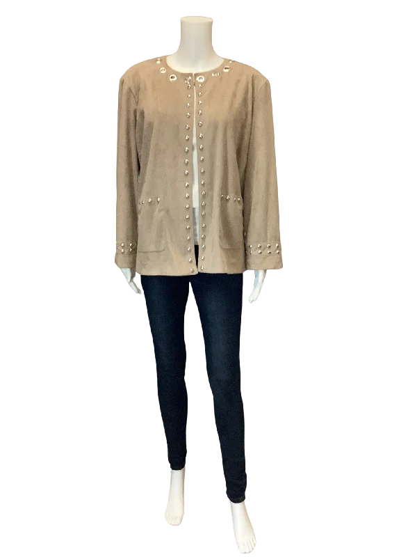 Ming Wang Womans Jacket Open Front Rivets Tan Size: XL Scandinavian
