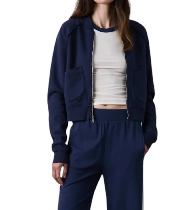 Fox Zip Front Bomber Jacket In Navy Classic Women's Tweed