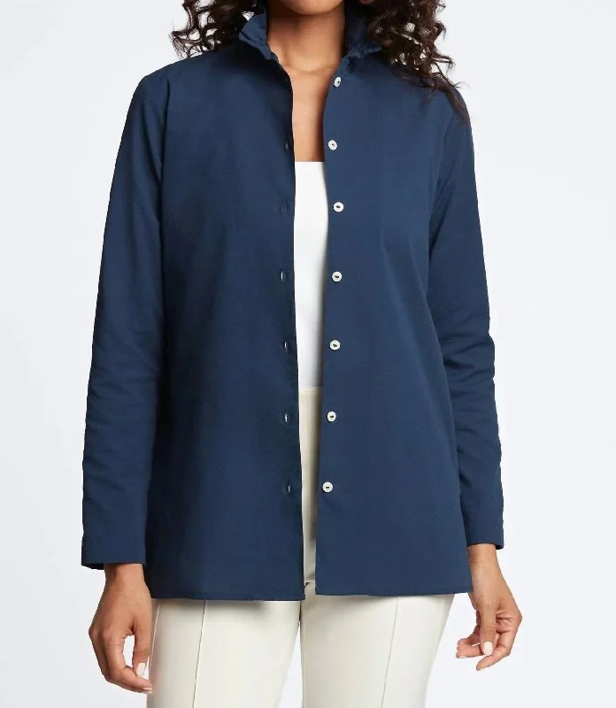 Carolina Seersucker Shirt Jacket In Navy Casual Women's Japanese 
