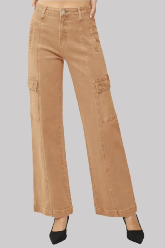RISEN Full Size High Rise Wide Leg Cargo Jeans Practical Women's Multi - 