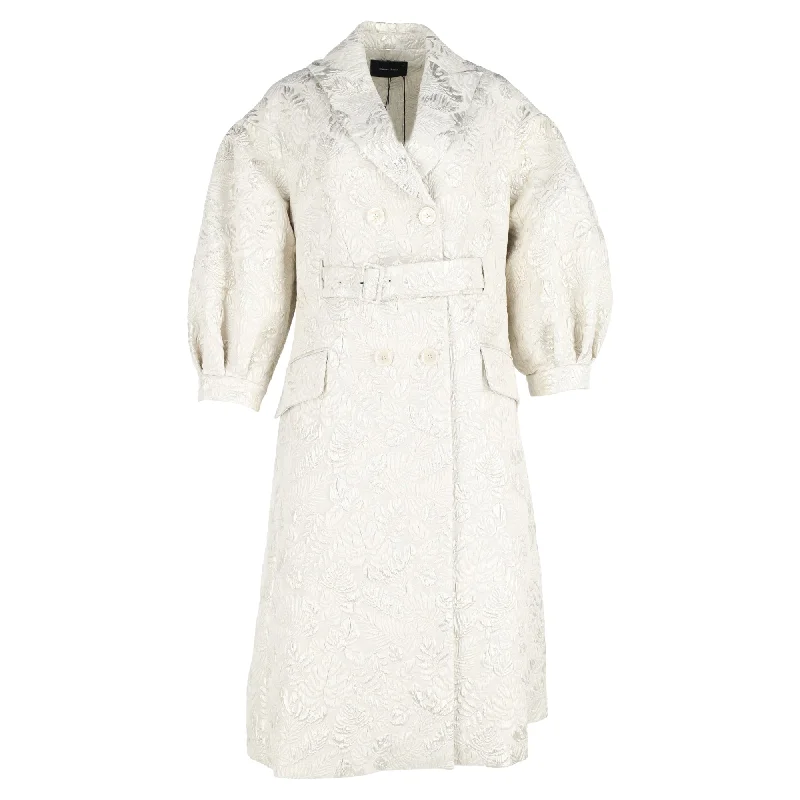 Simone Rocha Jacquard Double-Breasted Puffed Sleeve Trench Coat in White Polyester Artistic Women's Avant - 