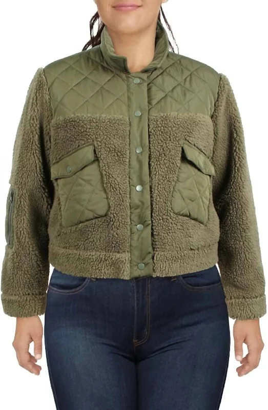 Women's Peyton Quilted Mixed Media Teddy Coat In Green Modern Women's 