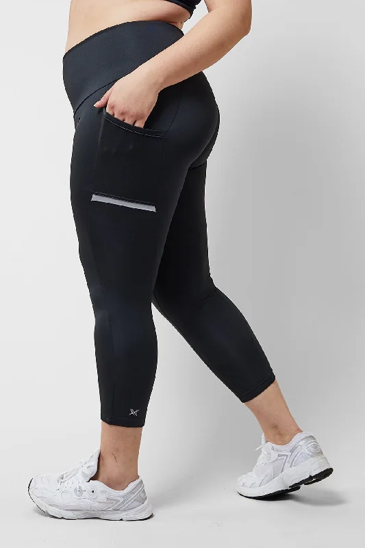 Reflective Side Pocket Leggings with Thermal Brushed Fabric Black Cool Women's Skate