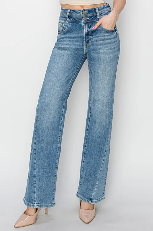 RISEN High Rise Ankle Straight Jeans Artistic Women's Hand - painted