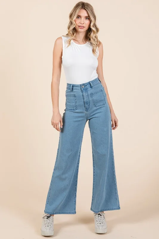 Mittoshop High Waist Wide Leg Jeans Youthful Women's Pop