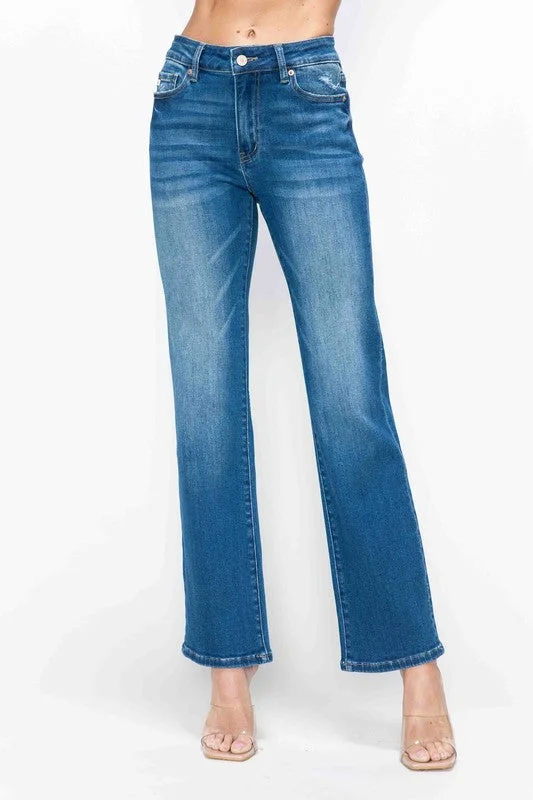 bytos Full Size Cat's Whiskers High Rise Straight Jeans Monochromatic Office Style