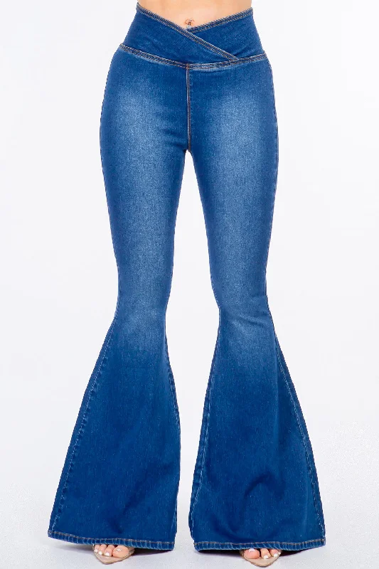 American Bazi High Waist Pull On Flare Jeans Casual Women's Loose - fitting