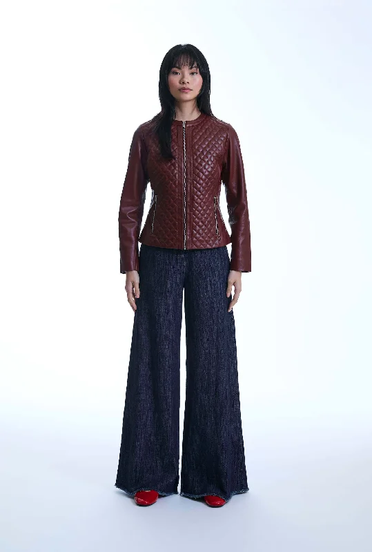 Diamond Burgundy Leather Jacket Sophisticated Women's 