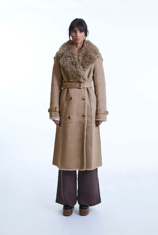 Faux Fur Suede Taupe Coat Sporty Women's Athleisure 